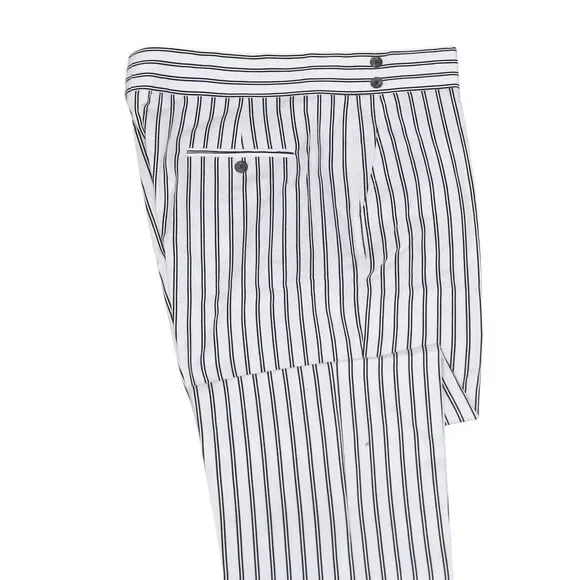 Mens Gurkha Pants 38 White Black Striped Cotton Straight Fit Flat Front Trousers